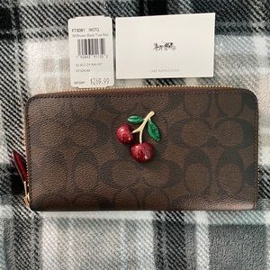 Authentic Coach Wallet with Logo and Cherry Accent
